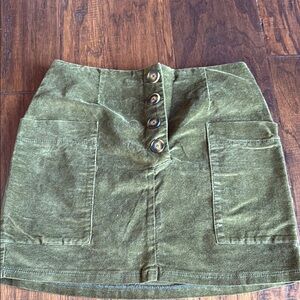 Olive Button-Front Corduroy Skirt